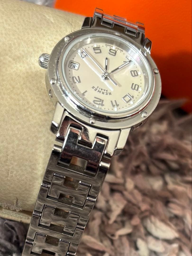 【HERMES】ピンクシェル クリッパーナクレ レディース 腕時計　ジャンク