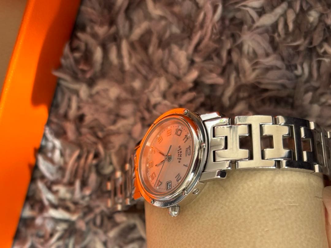 【HERMES】ピンクシェル クリッパーナクレ レディース 腕時計　ジャンク