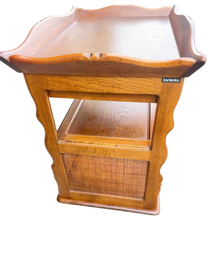 HR603 希少デザイン　カリモク家具　キッチンワゴン　サイドワゴン　ラタン