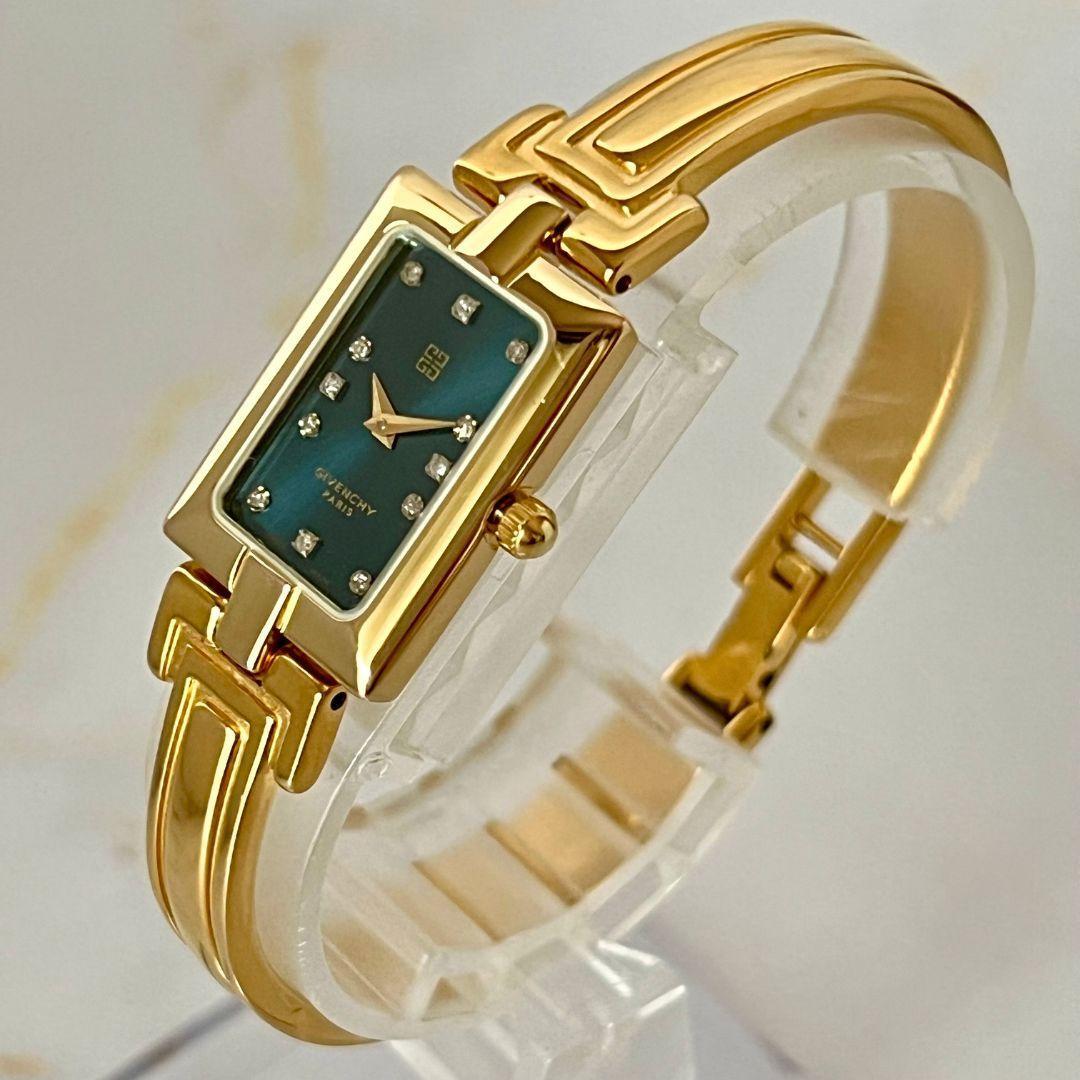 【稼働品】GIVENCHY レディース 腕時計 12Pダイヤ バングル クォーツ