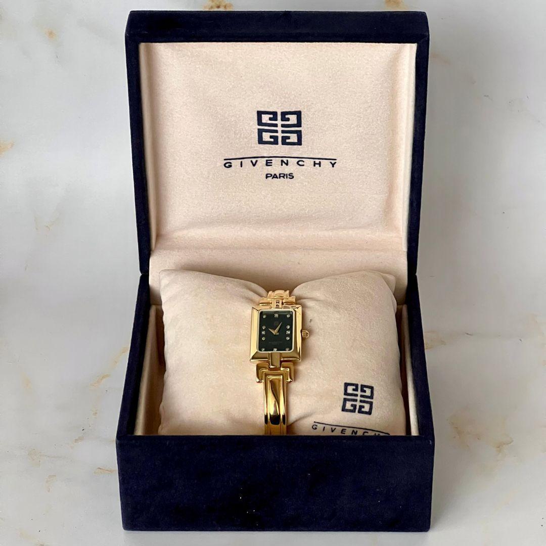【稼働品】GIVENCHY レディース 腕時計 12Pダイヤ バングル クォーツ