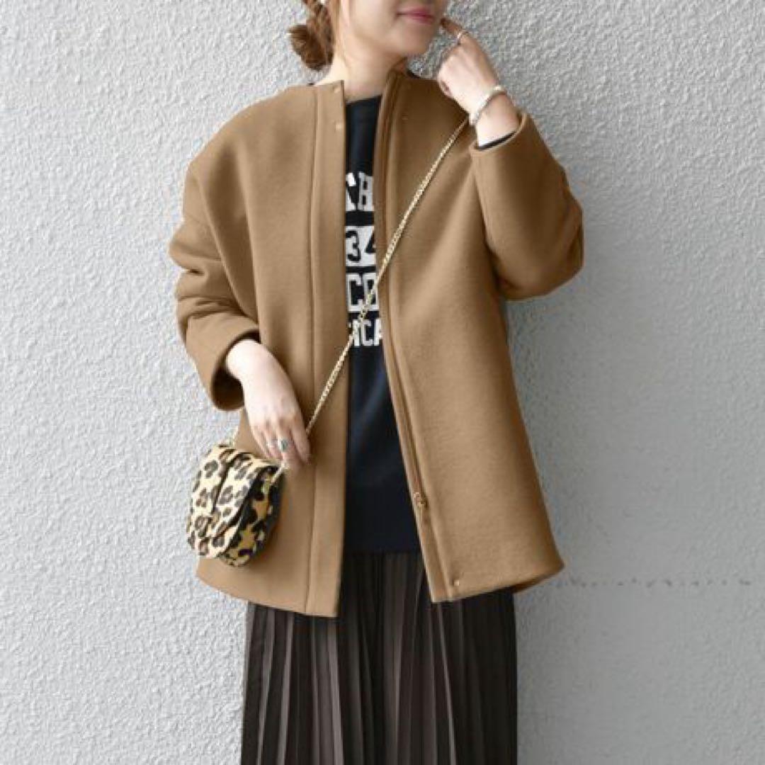 【未使用タグ付き】SHIPS any ノーカラー ミディ コート ベージュ