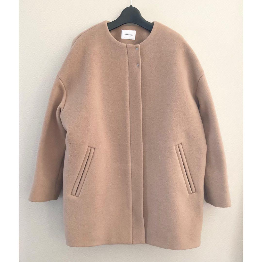 【未使用タグ付き】SHIPS any ノーカラー ミディ コート ベージュ