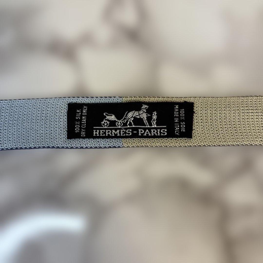 【4way】HERMES ニットタイ　ブルー　ネイビー　ベージュ　青　紺