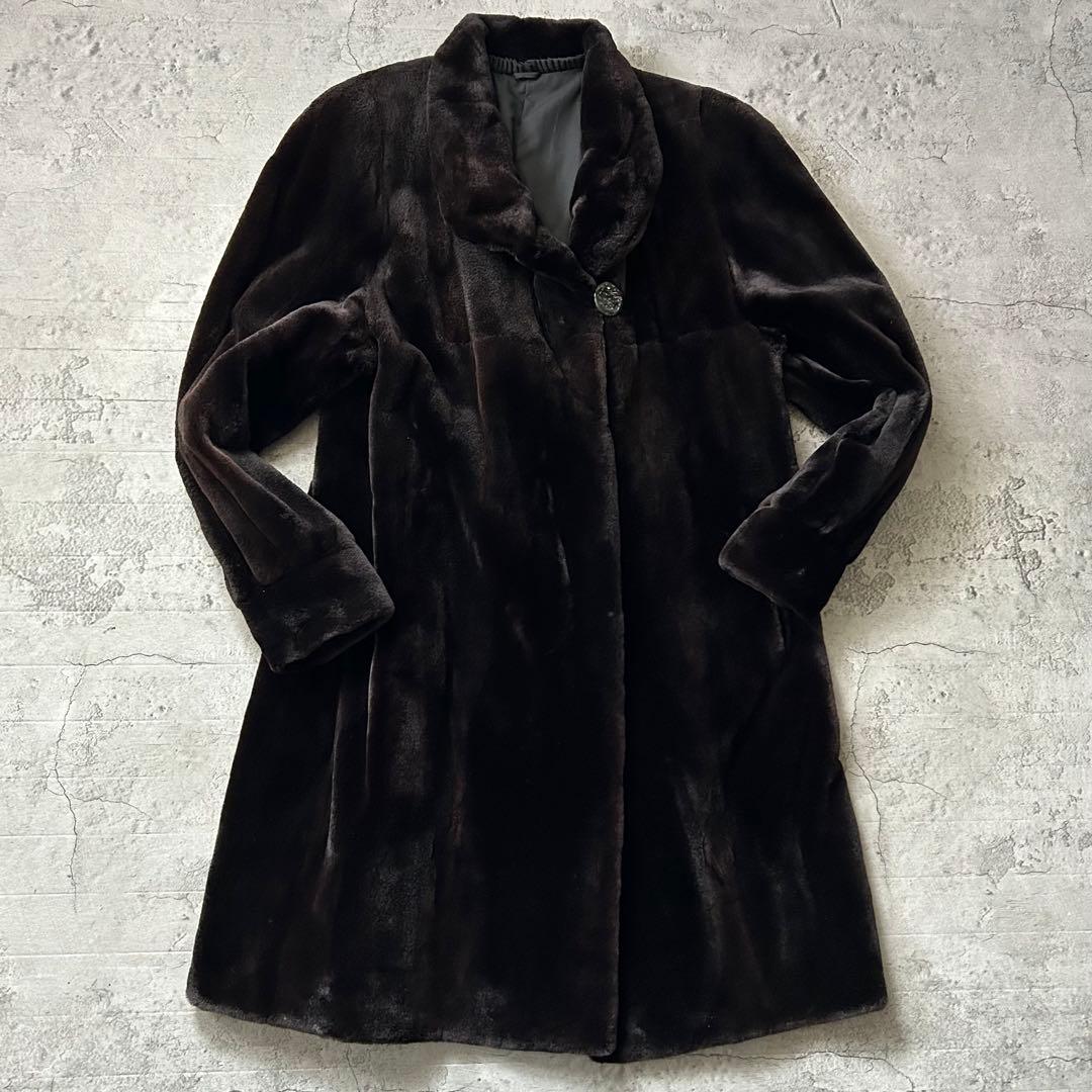 ✨極美品 シェアードミンク ファーコート ロング丈 茶 大きいサイズ✨