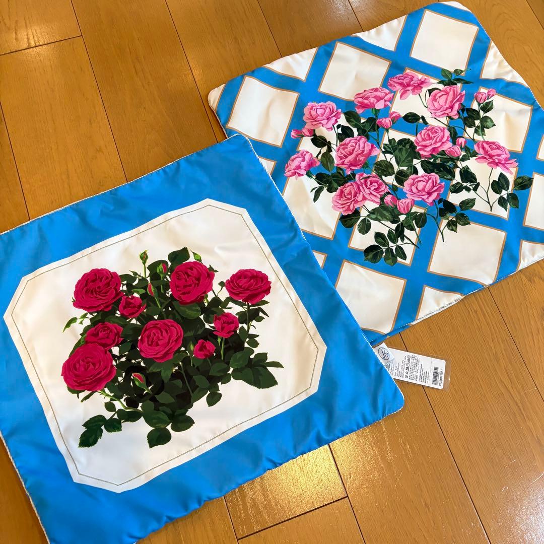 ルルメリー　フランフラン　 バラの花柄クッションカバー 赤バラピンクバラ　２枚