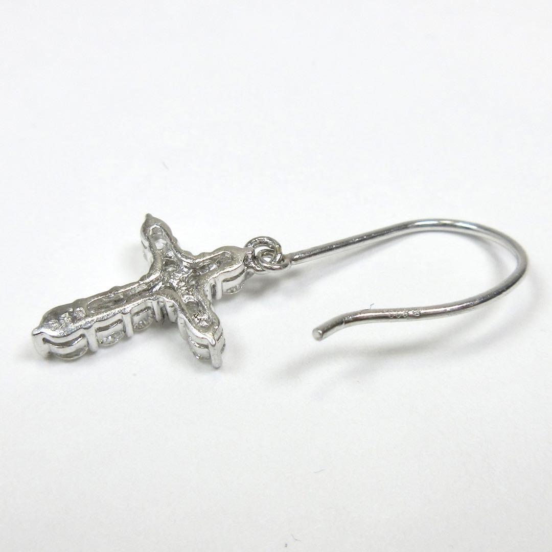 ダイヤ ピアス フックピアス 片側 片耳 クロスピアス Pt900 プラチナ