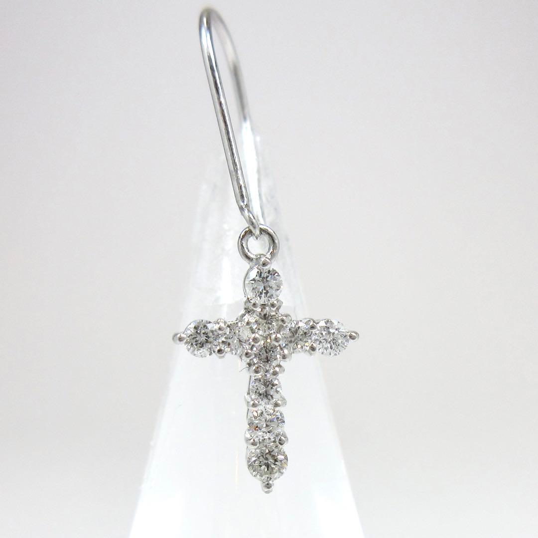 ダイヤ ピアス フックピアス 片側 片耳 クロスピアス Pt900 プラチナ