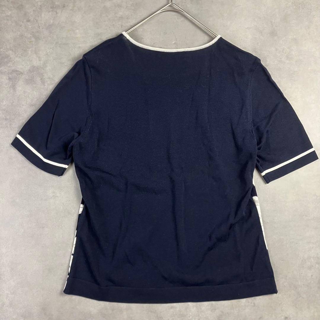 レオナール LEONARD 花柄プルオーバー 濃紺 トップス ニット切替 上品