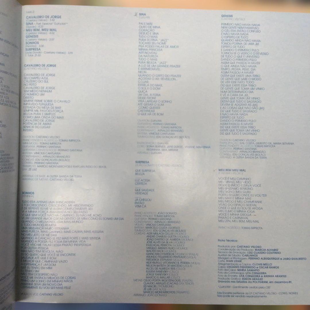 ['82年ブラジル盤]カエターノヴェローゾ CORES, NOMESインサート有