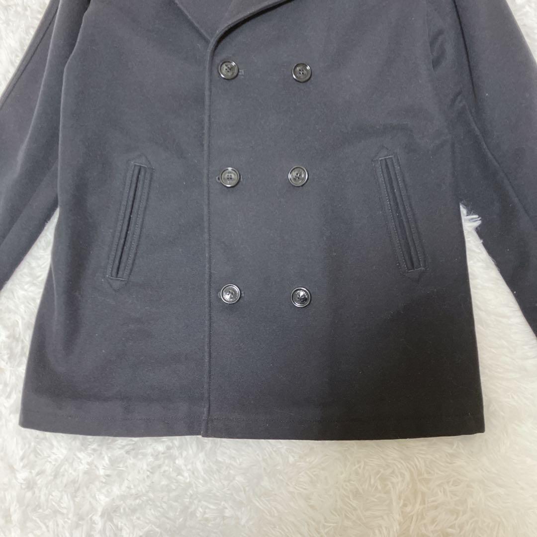 【美品】 Burberry カシミヤ混 ピーコート ネイビー ダブル チェック