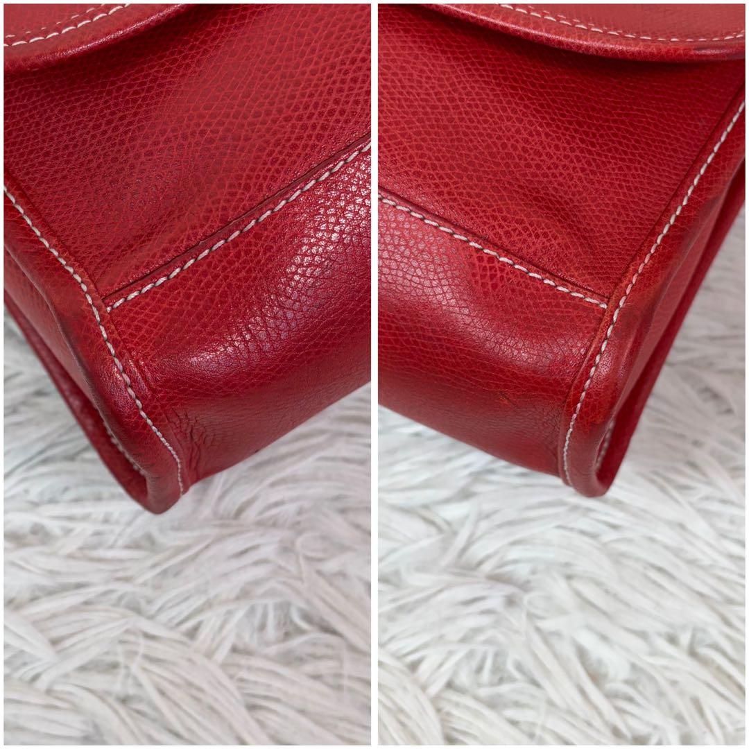 美品✨LOEWE　ショルダーバッグ　シボ革　アナグラム　赤　レザー　ゴールド金具