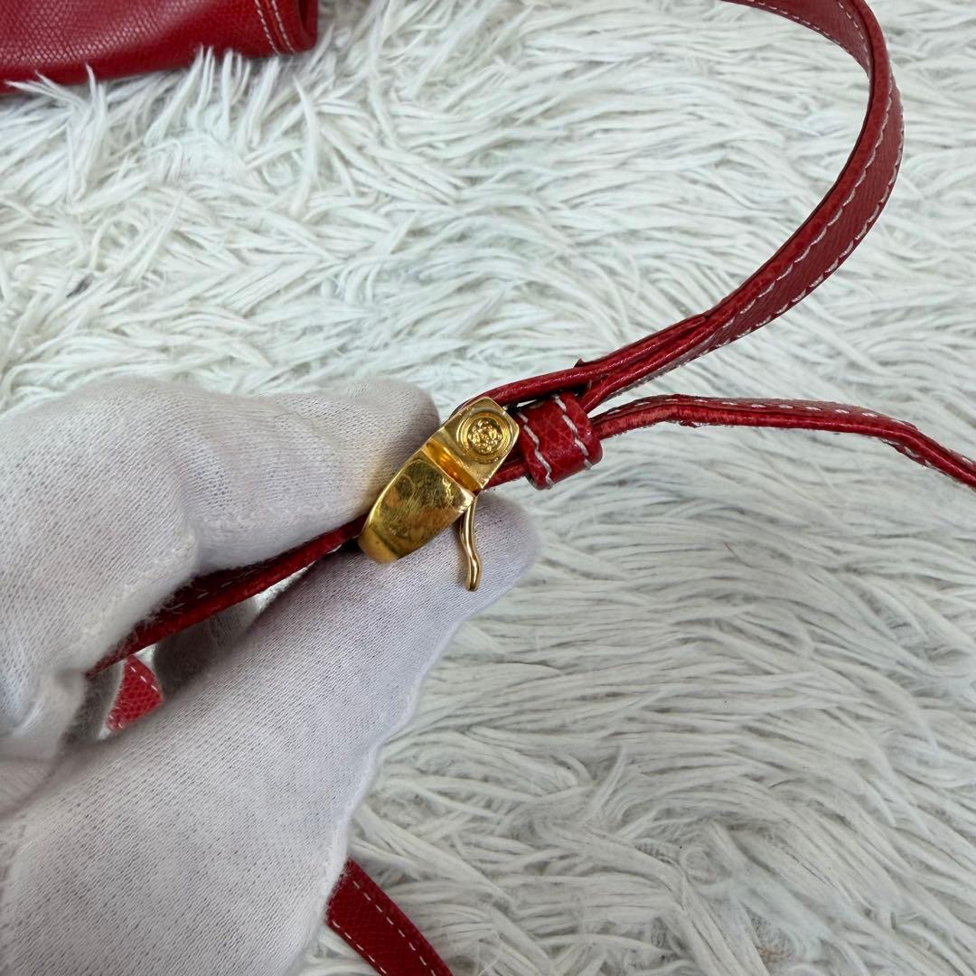 美品✨LOEWE　ショルダーバッグ　シボ革　アナグラム　赤　レザー　ゴールド金具