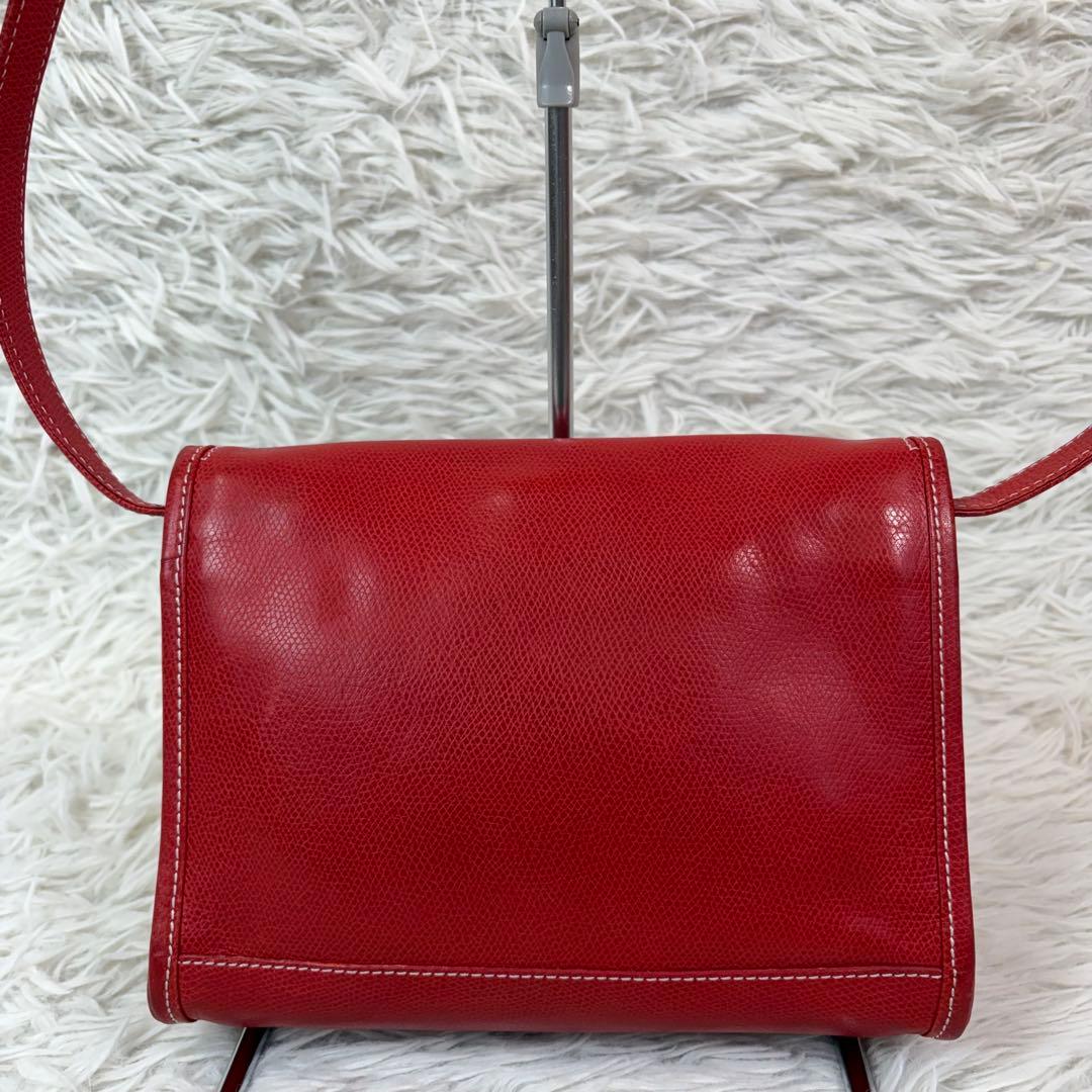 美品✨LOEWE　ショルダーバッグ　シボ革　アナグラム　赤　レザー　ゴールド金具