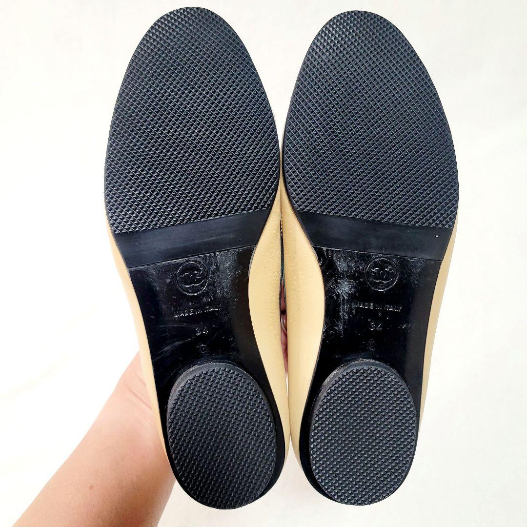 美品☆CHANELココマークバイカラーレザーエナメルフラットシューズパンプス