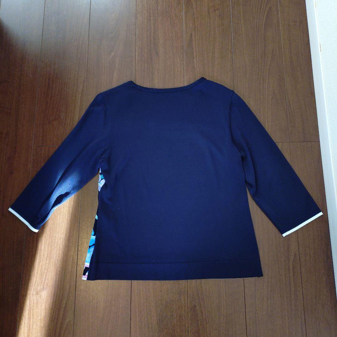 【美品】LEONALD 花柄 フラワー 切替 カットソー トップス 42 紺