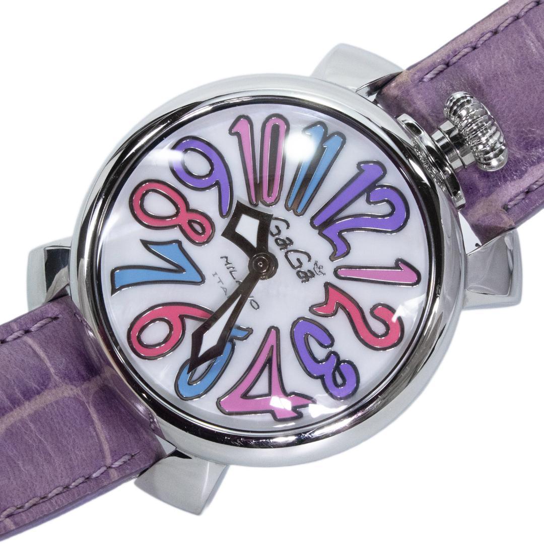 ガガミラノ 腕時計 レディース マヌアーレ40mm 白 薄紫色 シェル盤 ロゴ