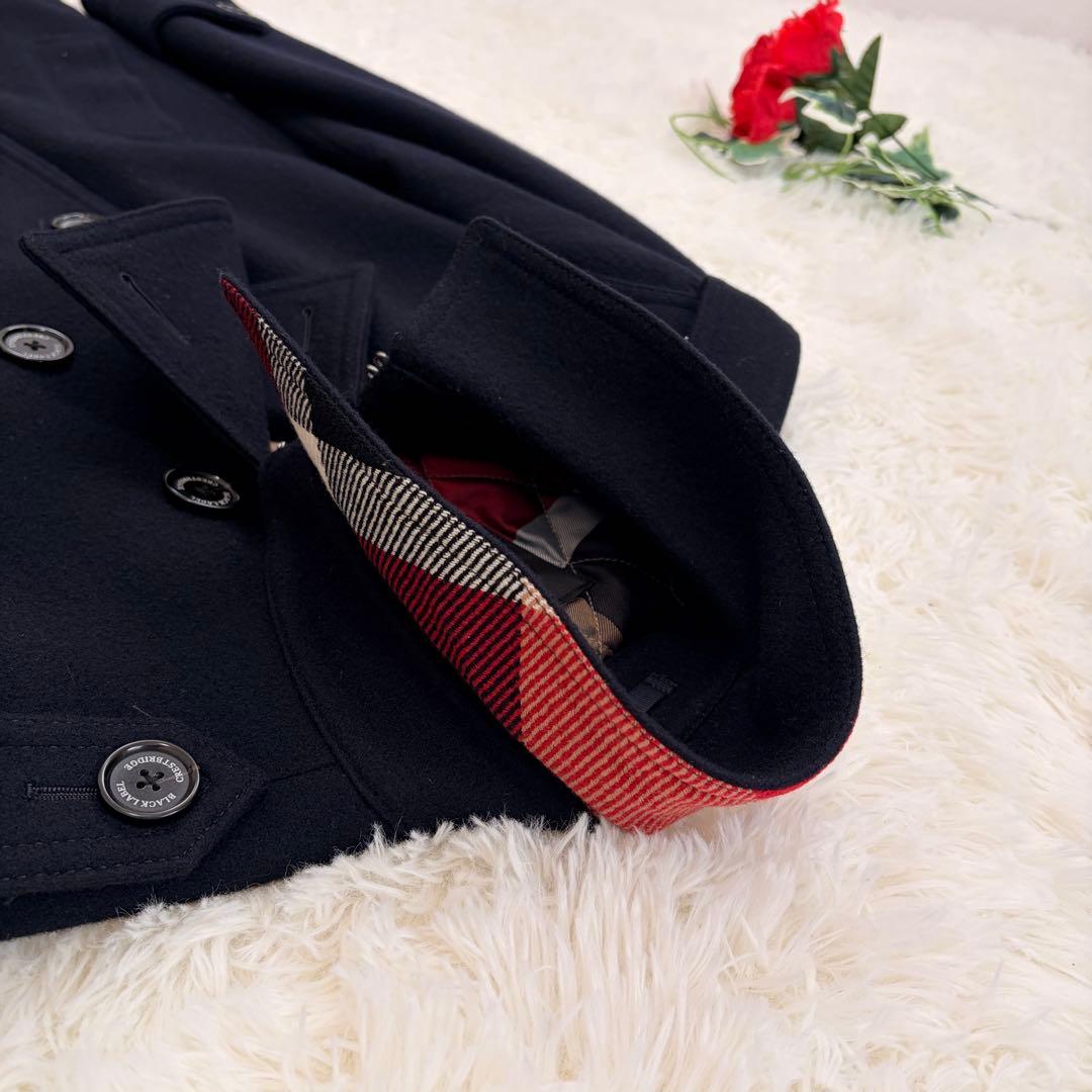 【美品✨️黒✕CBチェック】ブラックレーベルクレストブリッジ ピーコート