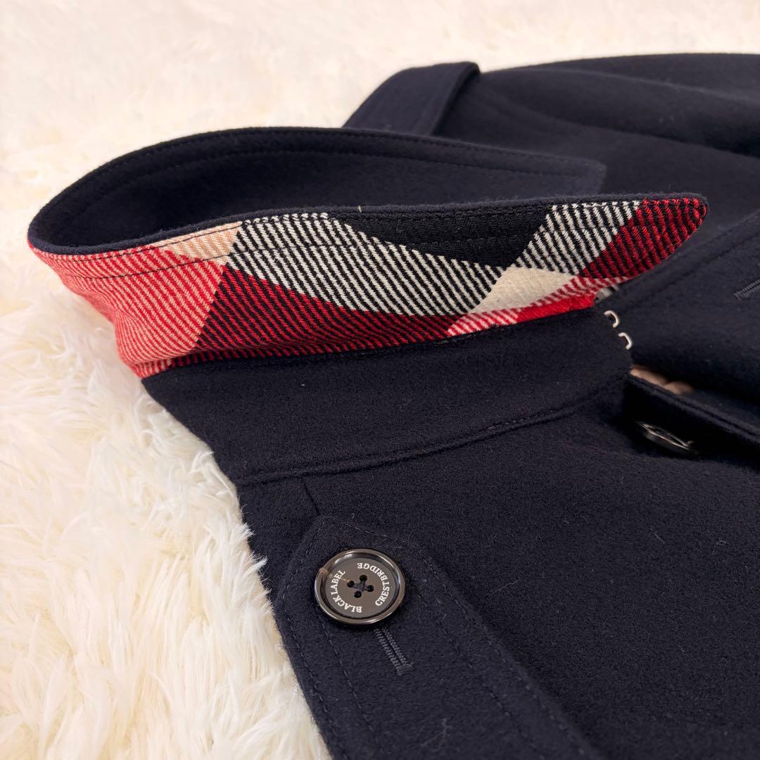 【美品✨️黒✕CBチェック】ブラックレーベルクレストブリッジ ピーコート