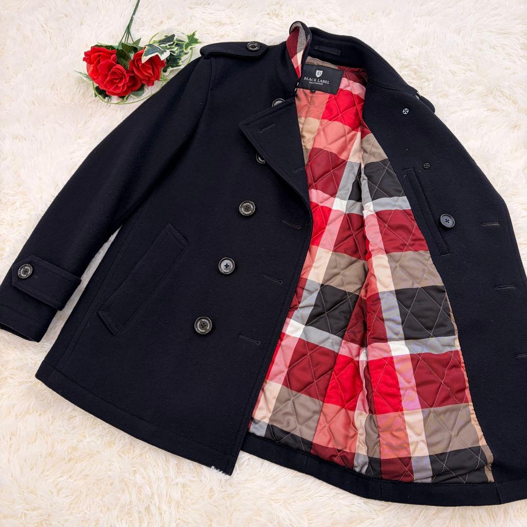 【美品✨️黒✕CBチェック】ブラックレーベルクレストブリッジ ピーコート