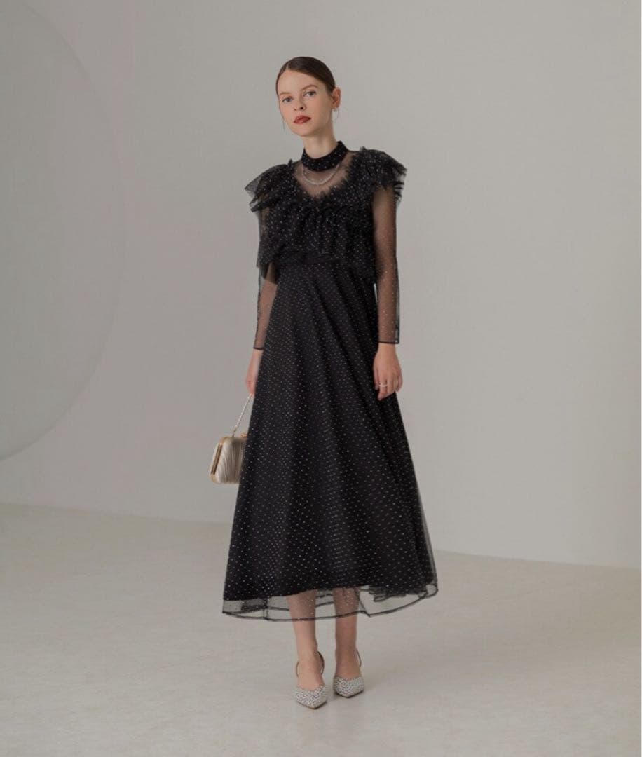 LEJA 2wayドットストーンギャザーチュールAラインドレス M