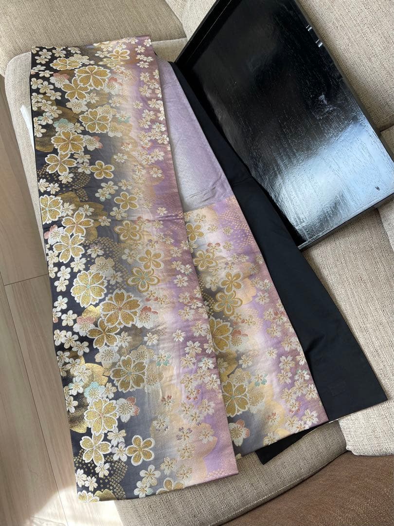 袋帯 やまと 桜 箔 金糸 紫 六通 正絹