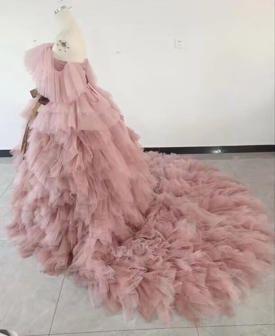 ニュアンスカラードレス くすみピンク ふわふわ チュール プリンセスドレス