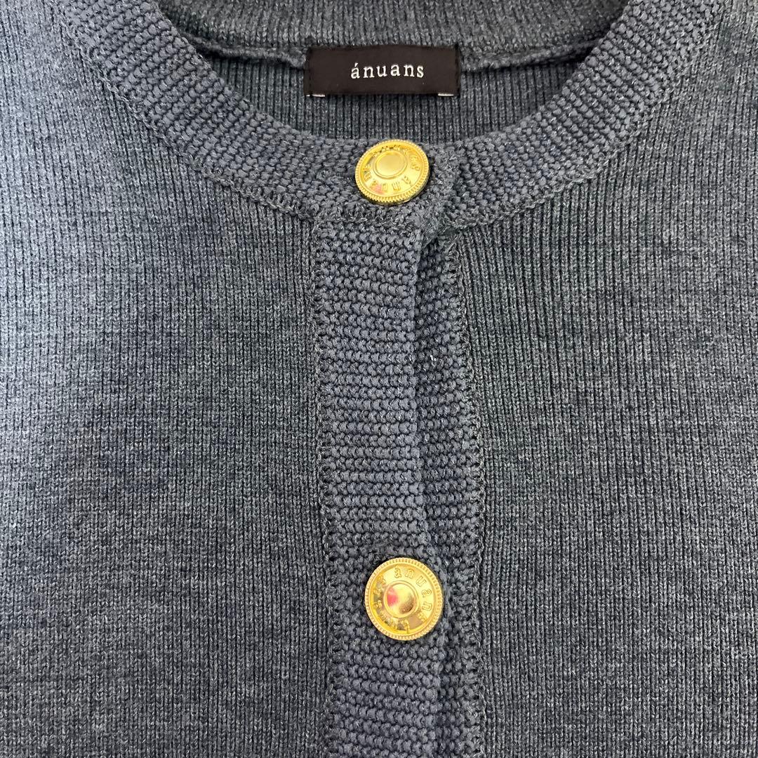 anuans オリジナルボタンノーカラーニットジャケット