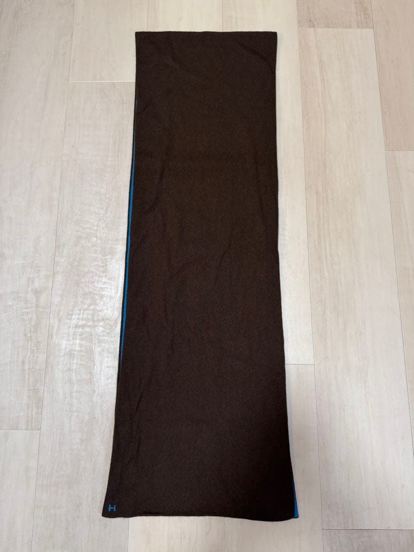 HERMES エルメス マフラー ブルー ブラウンHロゴ
