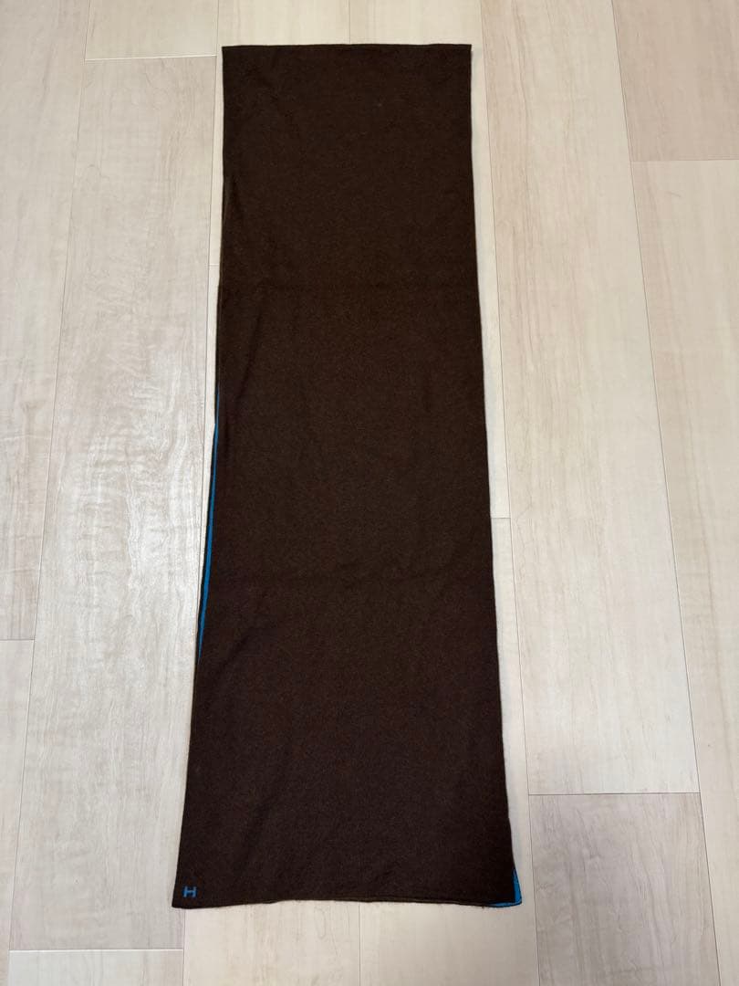 HERMES エルメス マフラー ブルー ブラウンHロゴ