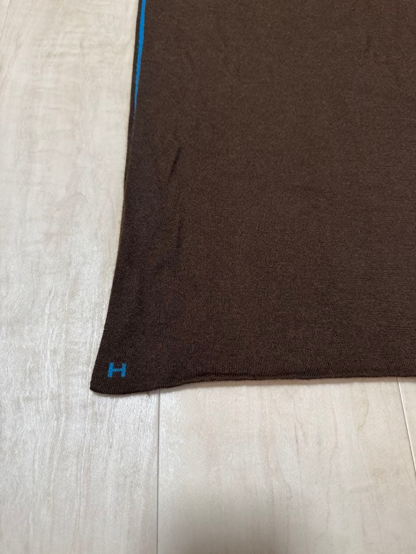 HERMES エルメス マフラー ブルー ブラウンHロゴ