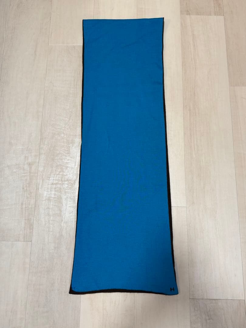 HERMES エルメス マフラー ブルー ブラウンHロゴ