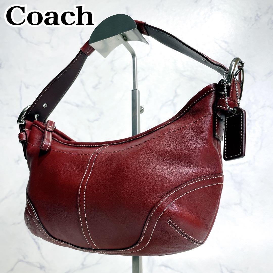 新品同様✨COACH アクセサリーポーチ ホーボー レッド 肩掛け オールレザー