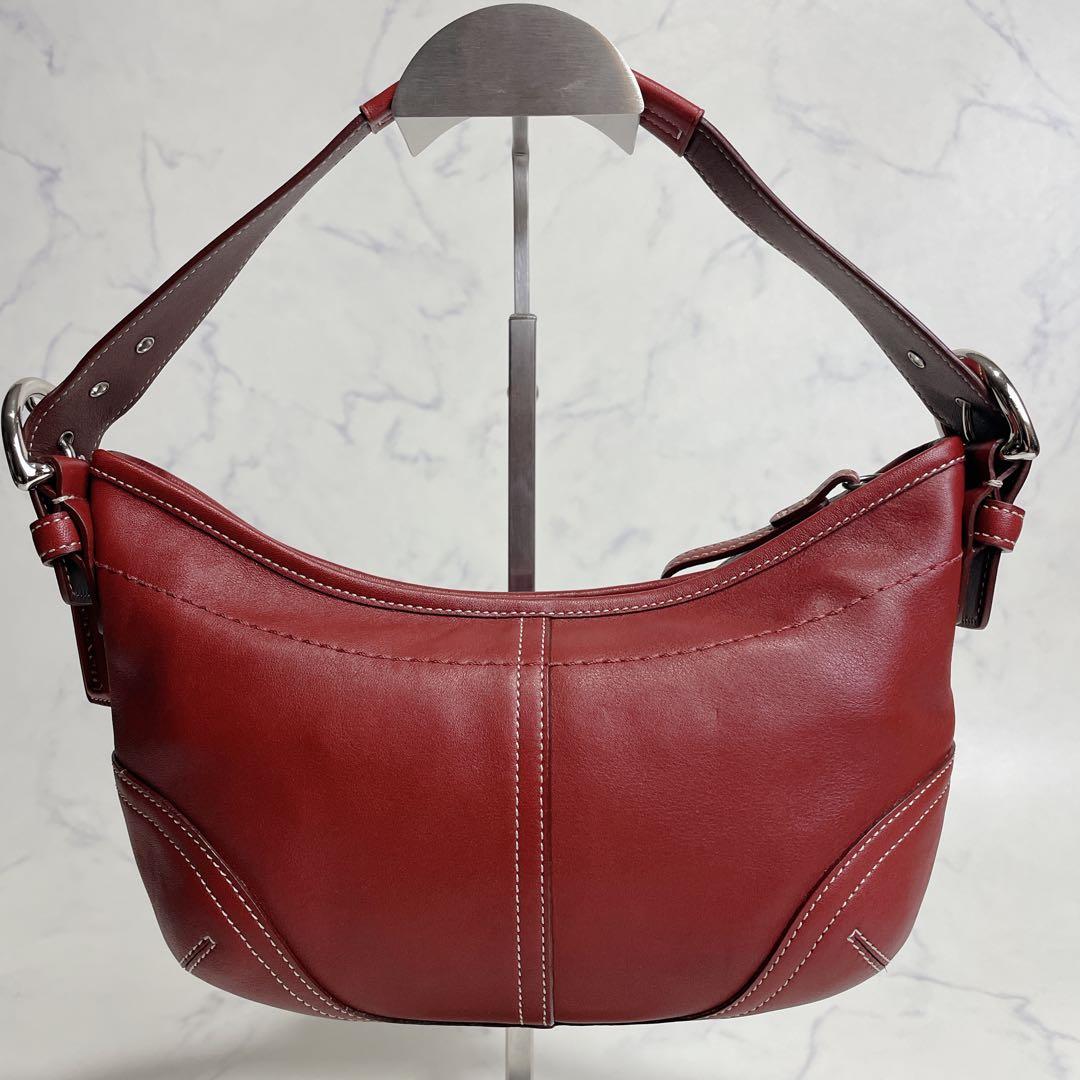 新品同様✨COACH アクセサリーポーチ ホーボー レッド 肩掛け オールレザー