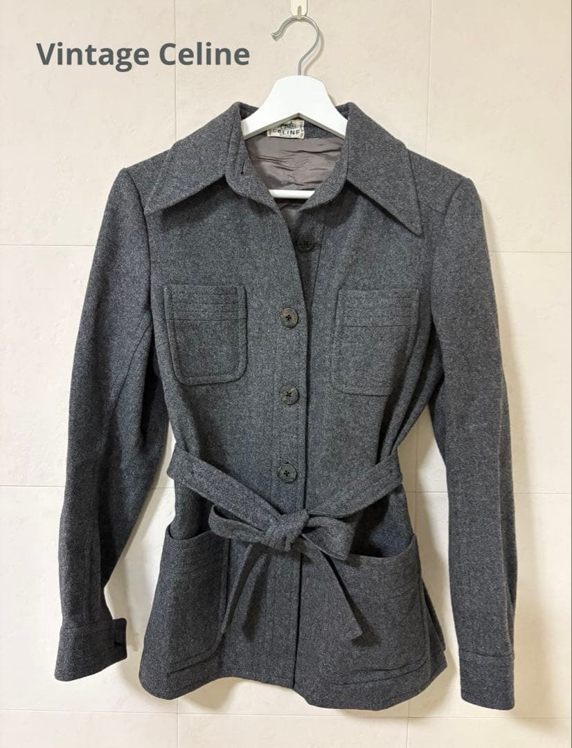 【希少】ヴィンテージCÉLINE ショート丈コート/ウール/グレー