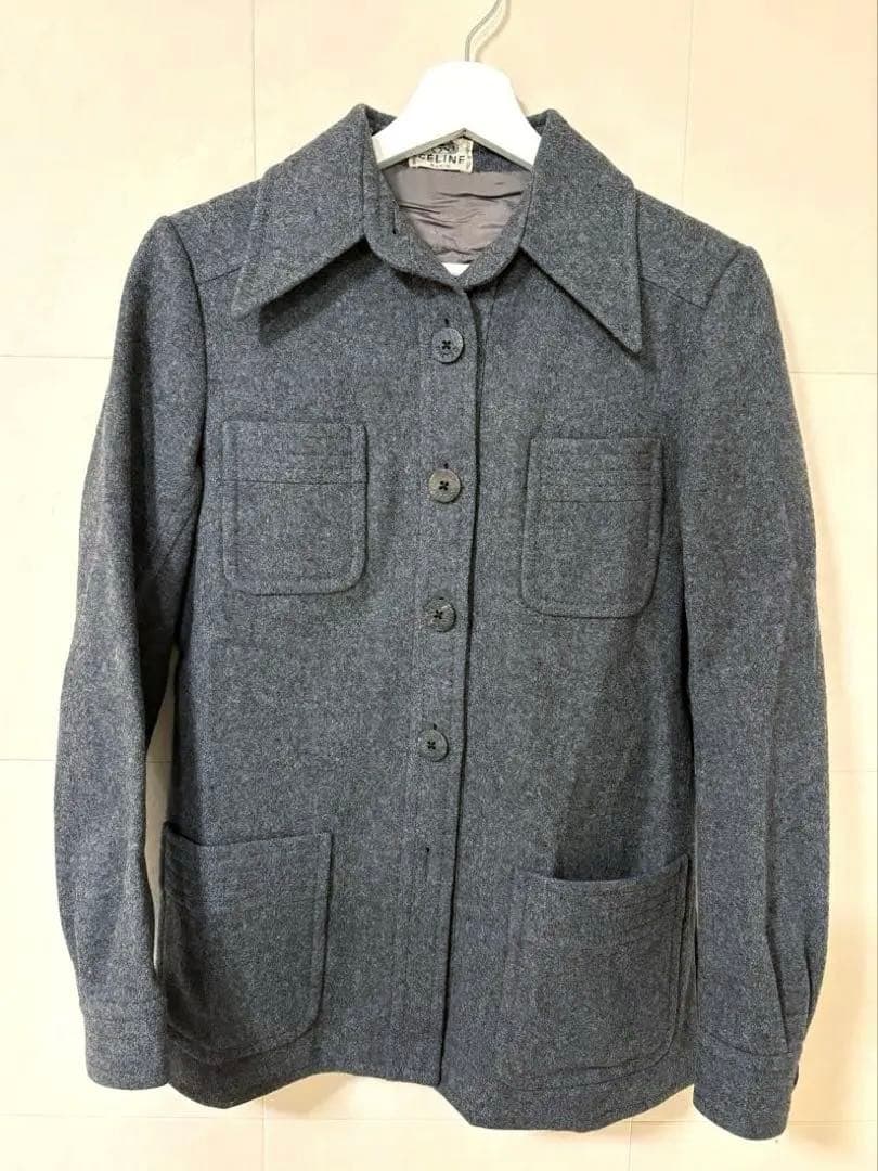 【希少】ヴィンテージCÉLINE ショート丈コート/ウール/グレー