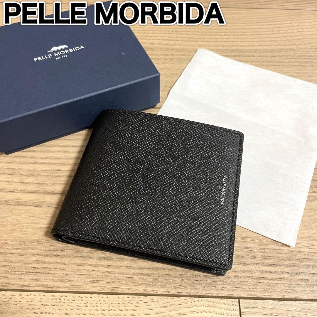 未使用/ペッレモルビダ　二つ折り財布　ウォレット　コンパクト　ブラック　レザー