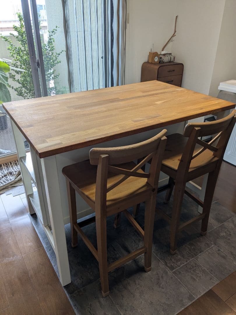 イケアIKEASTENSTORPアイランドキッチンテーブル＆椅子＋おまけ【引取