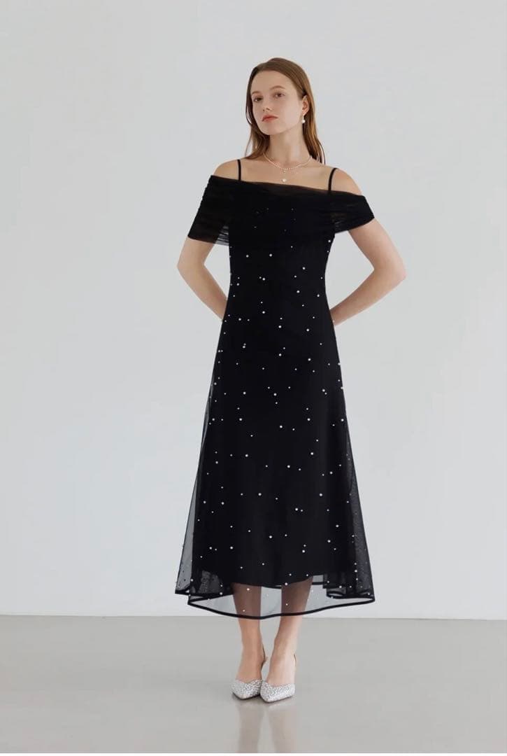 【LEJA】2WAYチュールトップスパールAラインワンピースドレス