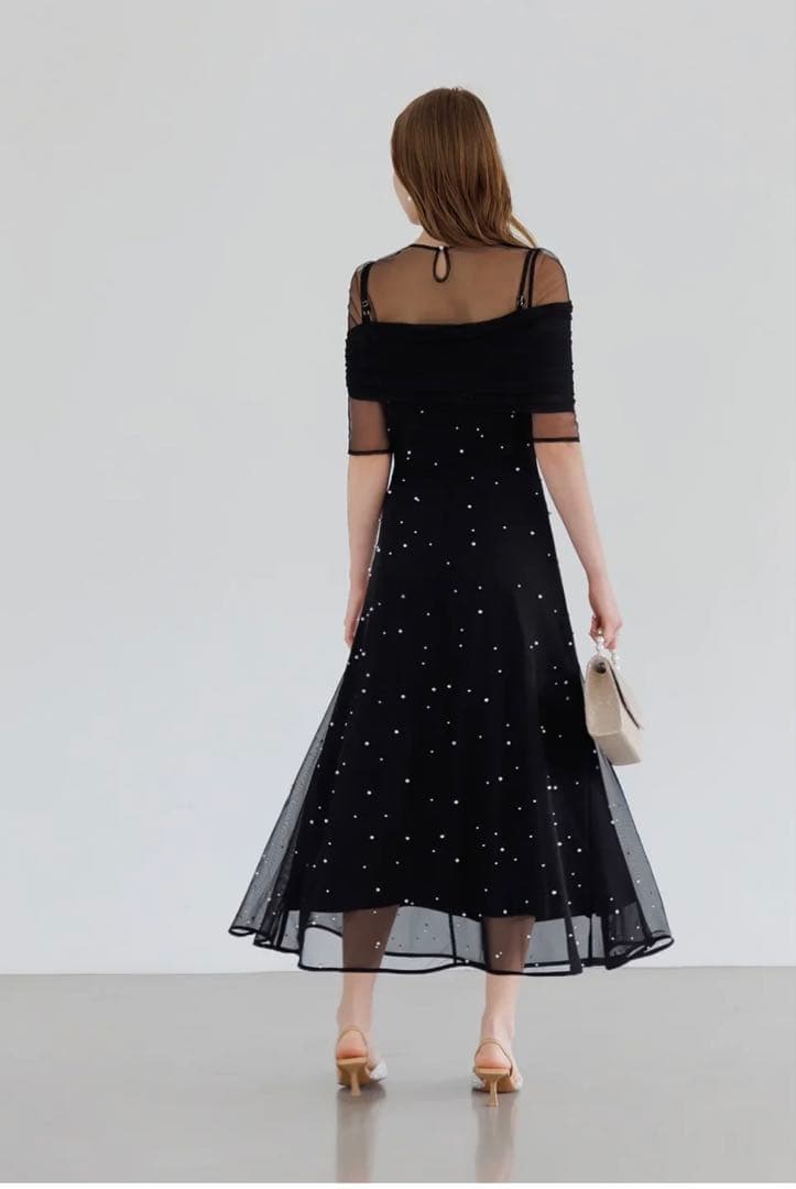 【LEJA】2WAYチュールトップスパールAラインワンピースドレス