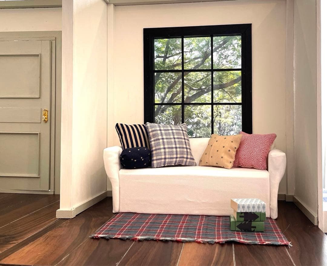 ドールハウス　撮影背景ボード　ハンドメイド☆玄関ホール＆リビングの2部屋セット