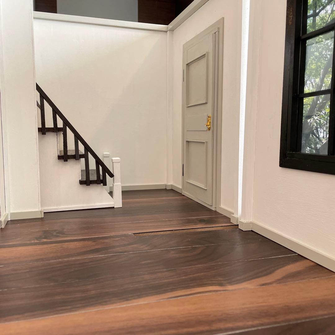 ドールハウス　撮影背景ボード　ハンドメイド☆玄関ホール＆リビングの2部屋セット