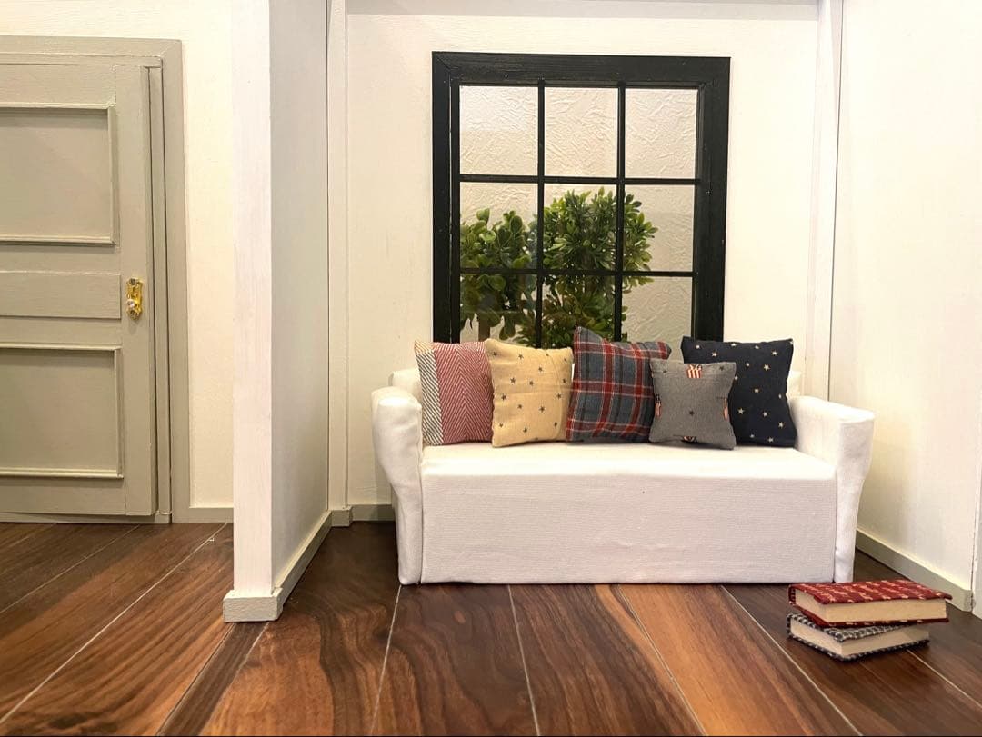 ドールハウス　撮影背景ボード　ハンドメイド☆玄関ホール＆リビングの2部屋セット