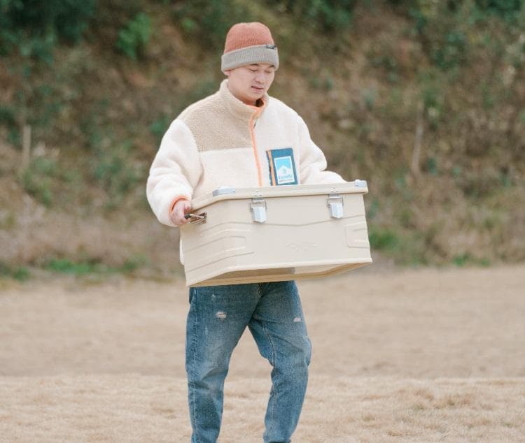 ★ HOMFUL★スタッキングアルミコンテナボックス★クリーム★75Ｌ★Lサイズ