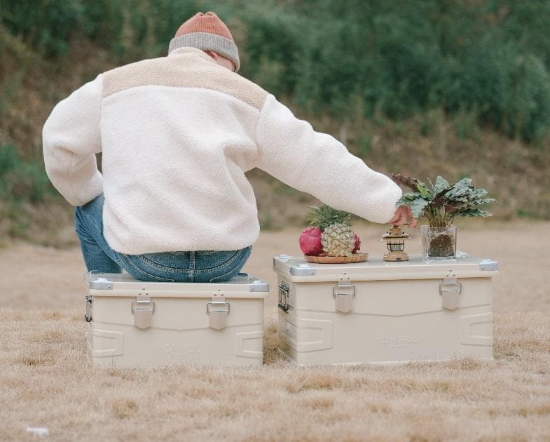 ★ HOMFUL★スタッキングアルミコンテナボックス★クリーム★75Ｌ★Lサイズ