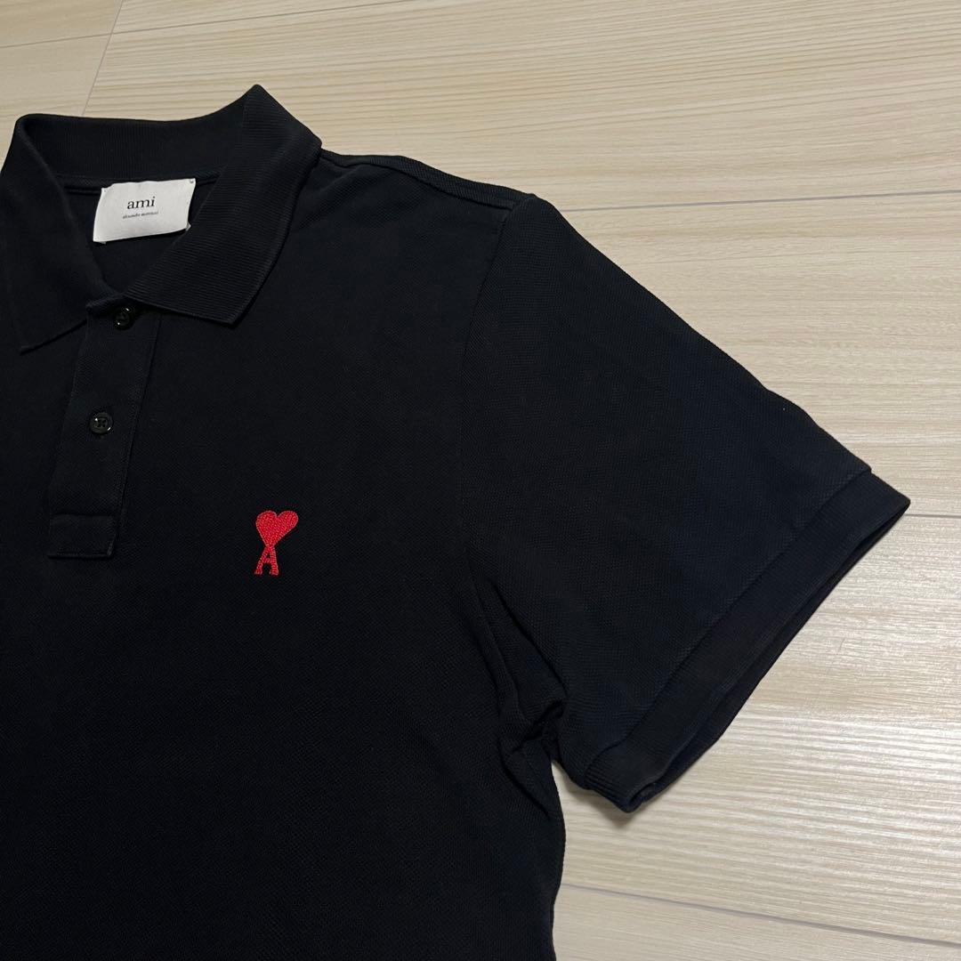 QR確認済　正規品　アミ ワンポイント ハート刺繍ロゴ ポロシャツ 黒