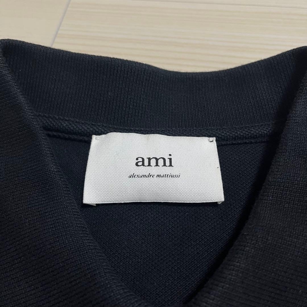 QR確認済　正規品　アミ ワンポイント ハート刺繍ロゴ ポロシャツ 黒