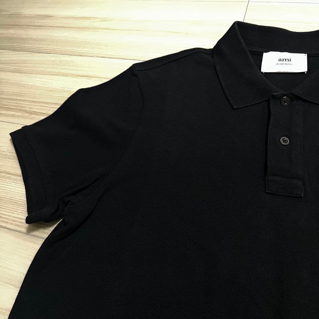 QR確認済　正規品　アミ ワンポイント ハート刺繍ロゴ ポロシャツ 黒