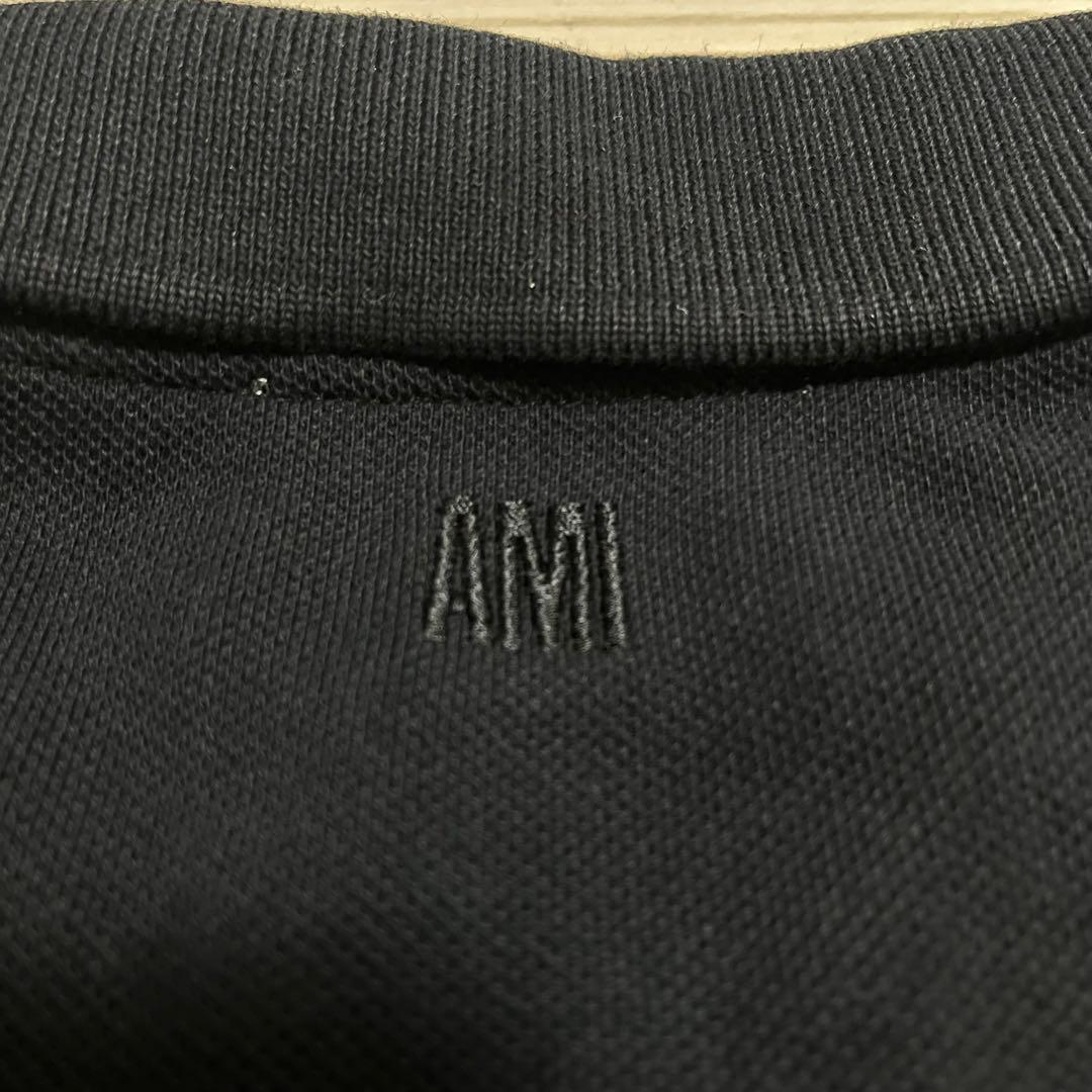 QR確認済　正規品　アミ ワンポイント ハート刺繍ロゴ ポロシャツ 黒