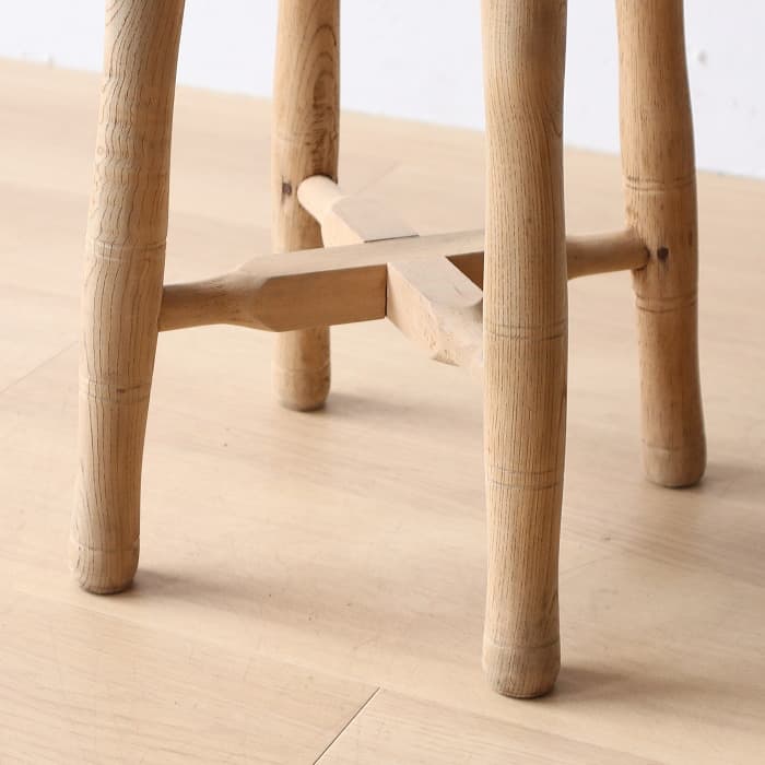 Aアンティーク 木製 無塗装 無垢材 丸スツール 古家具 ブナ タモ